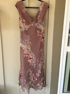 Monsoon Mauve Floral V-Neck Slip Dress